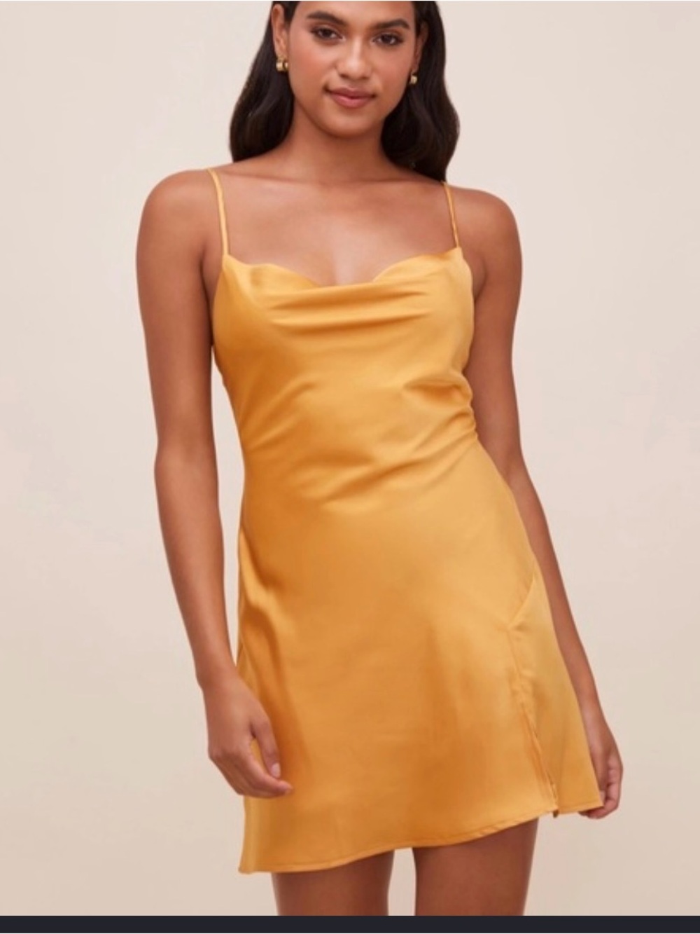 NWT New ASTR The Label Filomena Satin Slip Dress Gold Small